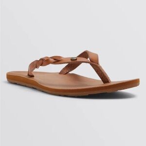 NWOB Roxy Brown Braided Leather Liza IV Sandals Flip-flops